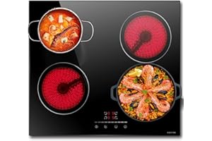 NOXTON Autarkes Glaskeramikkochfeld, 4 Zonen Keramikkochfelder, Eingebautes Elektrisches Kochfeld 60 cm Schwarzer Glaskocher mit Schieberegler [Energieklasse A +]