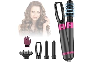 Bwaliffury Set Cepillo de Aire Caliente,Cepillo Secador de Pelo 5 en 1,Air Styler Set,Secador Moldeador Cepillo Alisador 1000W,Iones Negativos Rizador,3 Temperaturas&5 Accesorios, Seca, Alisa, Volumen
