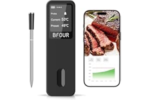 BFOUR 2025 Fleischthermometer kabellos,Smart Bluetooth Grillthermometer,Doppelalarm,App-Überwachung,IP67 wasserdicht,Backofenthermometer für BBQ, Grill, Backofen,Smoker, Rotisserie
