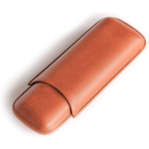 Étui à Cigares Portable En Cuir Naturel - Pour 3 Cigares - Dimensions 10,8x16x2 Cm - Cadeau Pour Amateur De Cigares