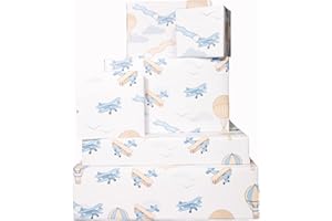 Central 23 - Papel de Regalo Aviones para Niño - 6 Hojas de Papel de Regalo Retro para Él - Globos Aerostáticos - Azul Pastel - Aviones - Cumpleaños - Para Niños - Reciclable