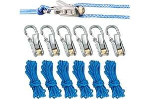 GENERIC Rope Roller Cam Lock Tensioner – Cord and Rope Tightening Tool with Accessory Paracord & Carabiner Clip – Rapid Adjuster for Outdoor Camping, Hiking, Boat & Stationary Use