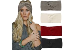 DRESHOW 4 Stück Damen Gestrickt Stirnband Winter Strick Breite Kopfband Elastische Haarband Stirnband Häkelarbeit Ohr Wärmer Damen