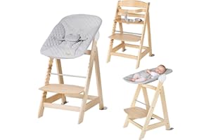 roba Chaise Haute Évolutive en Bois Born Up 2en1 + Transat Inclinable roba Style Gris Argenté - dès Naissance - Hauteur Réglable - Nettoyable Facilement - Naturel