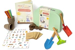 Cultivea® Pegatinas Valisette - Kit de Cultivo - Macetas - Semillas 100% ecológicas - Actividad Divertida - Ideal para Regalar a los niños (Tomate, Lechuga, Fresa, Albahaca, Aciano, Judía, Rábano)