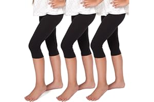 hi!mom Lot de 3 Leggings 3/4 pour Fille en Coton Stretch Ultra Doux et uni pour Enfants de 2 à 13 Ans