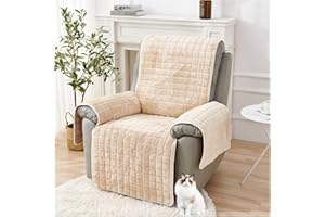 HonunG Recliner Chair Cover,Non Slip Armchair Cover,Thickened Flannel Sofa Cover 1 2 3 Seater With Arm Rest, Snuggle Chair,Couch Cover Soft Warm,Easy Fit Sofa Protector for Pets (Beige,1 Seater)