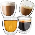 KAZOMO Double Walled Glass Coffee Mugs Set of 4, 3.5 OZ Clear Glass Insulated Mugs for Cappuccino, Tea, Latte, Cups, Beverage Glasses Heat Resistant