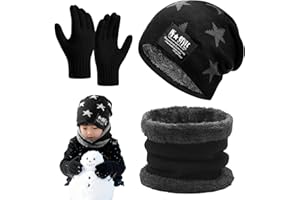 KASURE Ensemble Bonnet Écharpe Gants pour Enfants, Doublure Polaire Thermique Épais, Tricot Chaud pour Garçons Filles Hiver