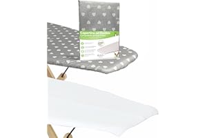 ARCOL Kompatybilny dla Deska do prasowania Foppapedretti, Wymiana elastyczna pokrywa z spinaczem, Made in Italy, Pokrywa deska do prasowania 100% bawełna (okładka + spinacz, szary z białymi sercami)