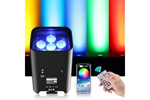 PUZILOZA 6 * 18W Batería LED par projecteur Recargable RGBWA+UV lumière noire 16.7 millones con Télécommande lumière disco APP/DMX/IR/2.4GHz Éclairage de scène pour soirée DJ Bar Mariage Anniversaire