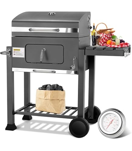 Barbecue Charbon De Bois Tarrington House - Avec Thermomètre, Tablette Et Roulettes - Gris
