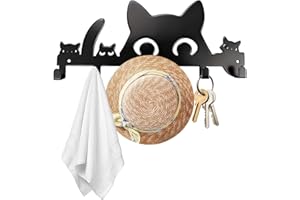EXIN DECHEN Wieszak na klucze, ścienny, słodki kot, nowoczesny, 6 haczyków, czarny, metalowy, malowany sprayowo, do kuchni, wejścia, korytarza, sypialni, drzwi wejściowych