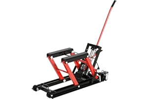 DURHAND Gato Hidráulico de Motocicletas Soporte 680 kg Elevador ATV para Garaje Pista Altura Ajustable 24-36 cm con Plataforma Almohadilla Antideslizante de Alta Resistencia 110x36x67 cm Negro y Rojo