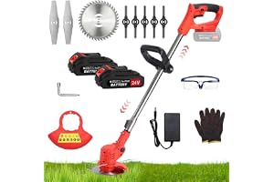 Weed Wacker Cordless String Trimmer Electric, Edger Lawn Grass Trimmer | Handheld Weed Eater Brush Cutter 2 Battery Powered 24V 3 Types Blade, Portable Grass Edger Trencher for Patio Garden Yard