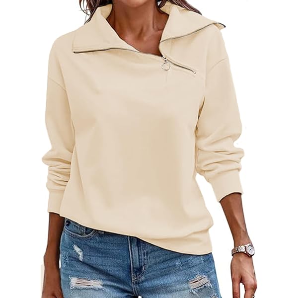 Sweat à Capuche Femme Demi-Fermeture Éclair - Pull Manches Longues Printemps Automne - KEBORUILA