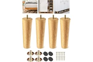 Eidoct Solid Wood Furniture Legs - Cabinet, Table, Chair & Dresser Replacement Legs with Rubber Protection Pad & Pre-Drilled M8 Bolts (6" / 15cm)