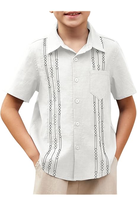 Camicia Bambino Colletto Cubano Manica Corta - Estiva In Poliestere, Taglie 5-13 Anni, Moda Casual - Foto 7