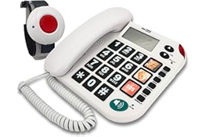 G-TELWARE MAXCOM KXT481SOS 2023-2024er Modell Haus Notruf Seniorentelefon mit Funk-SOS-Sender, Festnetztelefon - 1 Armbandsender, Carbonschwarz, Standard