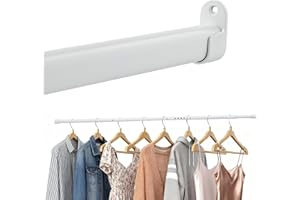 POSKENA Clothes Rail Heavy Duty for Wardrobe White, 25 mm Wall-Mounted Oval Hanging Rail, Extendable Wardrobe Rail with 2 Brackets, 43-101 cm