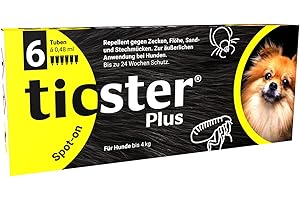 TICSTER Plus Spot-on für Hunde bis 4 kg, Floh und Zeckenmittel, Inhalt: 6x 0,48ml, Schutzdauer: bis zu 24 Wochen (Lösung zum Auftropfen, auch gegen Sand- und Stechmücken, Insektenschutz für Hunde)