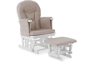Obaby Reclining Glider Chair & Stool - White with Sand Cushion