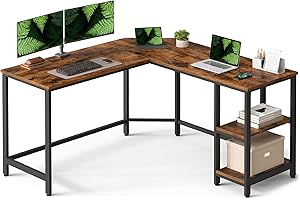 ‎VASAGLE VASAGLE Schreibtisch, L-förmiger Computertisch, 138 x 138 x 76 cm, Eckschreibtisch mit 2 Ablagen, platzsparender Bürotisch, Gaming, Homeoffice, einfacher Aufbau, vintagebraun-schwarz LWD72X