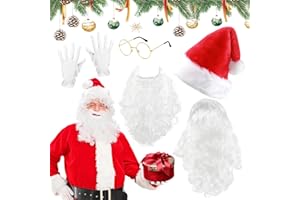 BSEICAL Weihnachtsmann Kostüm, 6er-set Weihnachtsmann Bart + Perücke + Mütze + Handschuhe + Brille, Weihnachtsmütze Nikolaus Perücke Bart Kostüm, Weihnachtsmann Mütze, Verkleiden Als Nikolaus Kostümzubehör