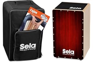 Sela SE 060 Varios Red Snare Cajon Einsteiger Bundle mit Sela Snare System, aufgebaut, Rucksack, Sitzpad, Schule, CD, DVD