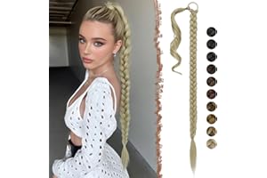 FESHFEN Lunga Coda Capelli Extensions, 65 cm Treccia Lunghi Coda Finta Capelli Posticci per Coda con Elastico Estensione Coda di Cavallo Sintetico Ponytail Extension per Donne, Biondo Cenere