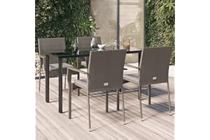 Yolola 5 teilig Garten Sitzgruppe Poly Rattan Gartenmöbel Set 4 Personen Essgruppe Gartentisch mit Stühle Stapelbare Gartengruppe Sitzgarnitur Gartengarnitur Terassenmöbel Grau#3