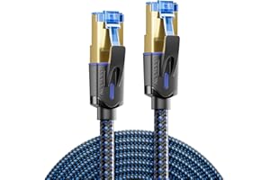 deleyCON 1,5m Kabel Sieciowy CAT 8 (40 Gbit/s, Nylon, 100% Miedź) S/FTP PIMF - Gigabit Ethernet Patchcord LAN - Wtyk RJ45 dla CAT8 CAT7 CAT6 PoE PS5 Router PC Laptop - Czarny
