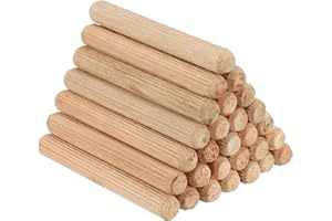 PATIKIL 3/8" x 3-5/32"(10 x 80mm) Wood Dowel Pins, 30 Pack Fluted Wooden Dowel Pin Straight Groove Rods for Furniture Door Art Crafts Projects