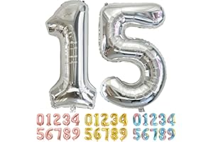 Ponmoo Luftballons Zahlen 15/51 Silber, Riesen Nummer 0 1 2 3 4 5 6 7 8 9 10-19 20-29 30-39 40 50 60 70 80 90 100, groß Folienballons für Hochzeit Jubiläum, Geburtstagsballons Party Dekoration