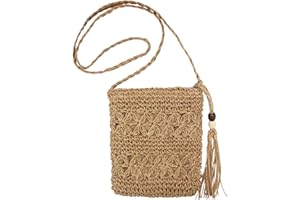 Bototack Straw Bag for Women, Small Summer Beach Crossbody Bag with Tassel, Bohemian Handmade Shoulder Purse with Zipper for Holiday Beach Travel
