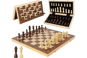 WOODENFUN Jeu d'échecs magnétique - En bois - Pour adultes et enfants - Pliable - 40 x 40 cm - Portable - En bois de noix et de pin (marron - Grand pliage)