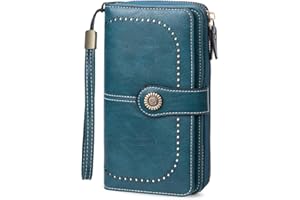 UNOSEKS Portafoglio da donna piccolo con protezione RFID, in vera pelle, con tripla portafogli da donna, Blu pavone, L-03