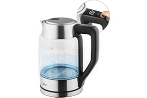 ZILAN Z ŞEKIL Zilan, Bollitore digitale in vetro con pannello digitale, luce LED blu, capacità 1,7 litri, protezione contro l'ebollizione, funzione Keep Warm, 2200 Watt