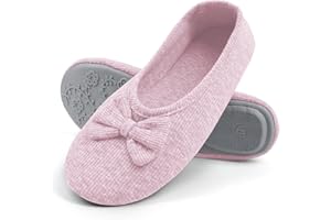 OFFCUP Mujer Ballet Pantuflas, Linda Decoración de Lazo de Cabeza Redonda Bailarinas Zapatillas, Cómodo Ligero Zapatos Tipo Ballet Mujer, Diseño de Suela de Goma Suave Antideslizante