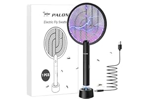 PALONE Elektryczna packa na muchy, 4000 V, ładowalna, niszczyciel owadów UV, elektryczna packa na komary, USB, łapacz much, pułapka na owady z podstawką