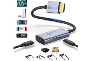 Guermok AR Glasses HDMI to USB-C Display Adapter, 1.5M 4K@60Hz Play and Charge XR Converter with DC 5V, for XREAL One/Air 2 Pro/RayNeo/Rokid, Steam, Switch 2/1, PS5/4, Portable Monitors, Silver