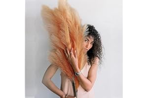 LONGCHANGWEN Faux Pampas Grass Large,43"/110cm 3 Stems Artificial Pampas Grass Decor,Tall Fluffy Pampas Grass, Artificial Flowers Floor Vase Boho Decor for Home Wedding Arrangement Maple Leaf Colour