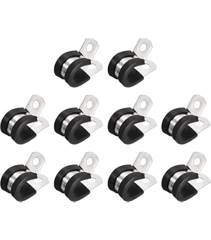 MZMing 24 stuks roestvrij stalen buisklemmen slangklem 10 mm met rubber gevoerde P-clips pijpclips duurzame gewatteerde kabelklem voor elektrische automobielbuis, pijpdraad, slangkabel