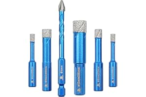 Punte Trapano Diamantate 6+6/6/8/10/12mm- BRSCHNITT foretto diamantato per Gres Porcellanato Piastrelle Ceramica granito Marmo(6 pezzi)