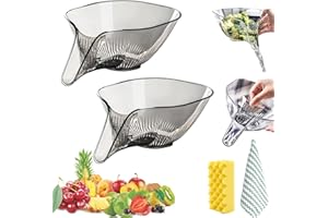 PNEDEODM Multi-Functional Drain Basket, Drainage Basket Funnel, Kitchen Sink Drain Basket, Multifunctional Vegetable and Fruit Washing Drain Basket, Kitchen Plastic Drainer Food Basket (Grigio-2pezzi)