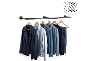 Relaxdays väggmonterad klädstång, 140 cm, industridesign, 6 S-krokar