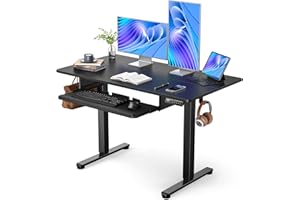 ErGear Elektryczne biurko do pracy na stojąco z pełnowymiarową tacą na klawiaturę, regulowana wysokość, biurko do pracy w domu, 112 x 61 cm, czarne