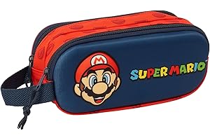 Safta Super Mario 3D - Portatodo Doble 3D, Estuche Infantil, Estuche Niño, Ideal para Niños en Edad Escolar, Cómodo y Versátil, Calidad y Resistencia, 21x6x8 cm