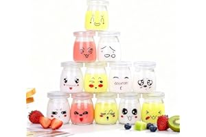Flliberté Pot Yaourt en Verre avec Couvercle, 12 Pots Yaourt en Verre avec Couvercles, petit Pots en Verre vide pour pour Yaourtière Multicuiseur Thermomix, Cookéo Yaourt Maison (100ml)