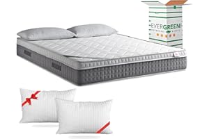 EVERGREENWEB MATERASSI & BEDS EVERGREENWEB - Doppelbettmatratze 160x190 25 cm Höhe mit integriertem Topper aus Memory-Schaumstoff H2 H3 Ergonomische 7-Zonen MEDIZINISCHES PRODUKT ‍+ 2 Kostenlose Kissen, Weiße MASSAGE-Effekt Gewebe